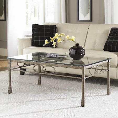 Contemporary Metal Rectangular Cocktail Table with Glass Top